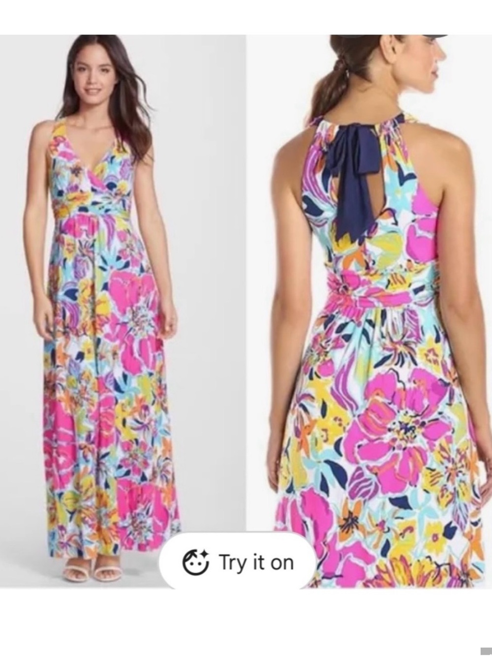 Lilly Pulitzer Pink Floral Halter Maxi Dress size small
